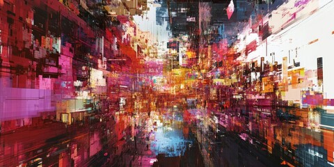 Poster - Captivating abstract digital art featuring vibrant colors and geometric patterns. This dynamic composition evokes energy and creativity in a modern design.