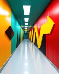 Poster - Vibrant Digital Healthcare Design Minimalist Corridor with Bold Color Psychology, Innovative Medical Facility Branding and Futuristic Wellness Architecture