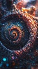 Poster - A captivating close-up of an intricate spiral pattern featuring rich hues of blue and orange. The vibrant textures create a mesmerizing visual experience.