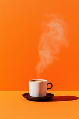 Poster - Minimalist Artisan Coffee Moment Vibrant Pop Culture Aesthetic with Rising Steam - Creative Workspace Inspiration and Modern Productivity Catalyst