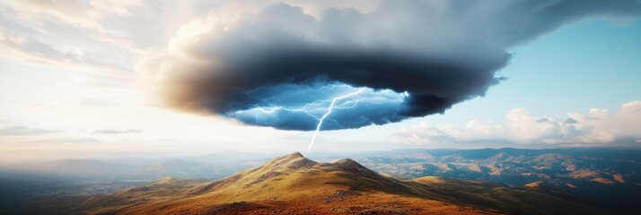 Aufkleber - Climate Crisis Visualization Dramatic Lightning Thunderstorm Over Arid Landscape - Immersive Environmental Change Documentary Imagery for Global Awareness
