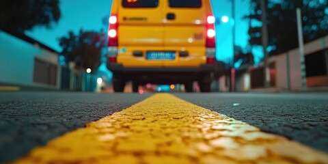 Aufkleber - Urban Emergency Response High-Performance Yellow Ambulance at Night - Critical Care Mobility Solutions for Rapid Urban Medical Intervention