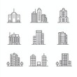 © Frame Spectrum - Cities and city buildings, a set of icons in a linear design. Urban cityscape, office and apartment buildings. lines with editable stroke