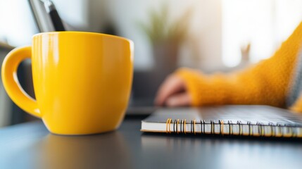 Aufkleber - Minimalist Remote Work Sanctuary Vibrant Yellow Workspace Aesthetic Capturing Gen Z Productivity, Comfort, and Creative Flow in Modern Digital Entrepreneurship