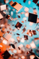 Poster - Dimensional Digital Flow Abstract Geometric Cubes in Cybernetic Turquoise and Copper Palette - Cutting-Edge Data Visualization and Creative Tech Storytelling