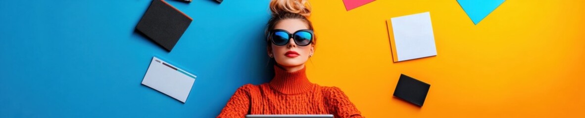 Poster - Vibrant Gen Z Workspace Innovation Bold Color-Block Minimalist Design with Creative Professional Styling - Trendsetting Digital Productivity Aesthetic