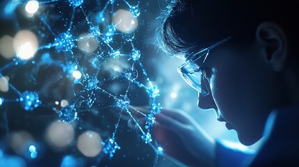 Poster - Scientist Examining Molecular Structure with Advanced Visualization Tools