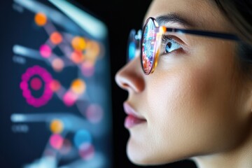 Leinwandbilder - Futuristic GenZ Innovator Immersive AI Data Visualization with Reflective Tech Glasses - Emerging Digital Transformation and Creative Intelligence