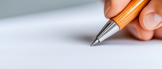 Poster - Minimalist Legal Precision Sustainable Wood Pen Signing Enterprise Contracts - Modern Workspace Authenticity and Professional Commitment Visualization