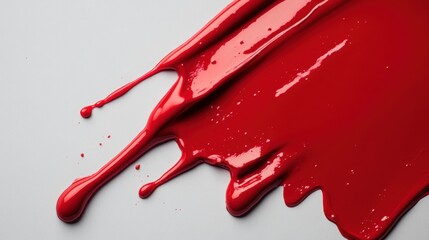 Aufkleber - Glossy red paint splash on a clean white surface creating a vibrant and dynamic abstract design with a modern artistic look and feel