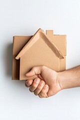Aufkleber - Minimalist Urban Real Estate Partnership Cardboard Architecture Model Meets Tactile Handshake - Sustainable Property Investment and Collaborative Design Narrative