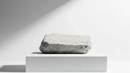 Aufkleber - Brutalist Minimalist Product Display Raw Granite Stone on Elegant Podium - Contemporary Design Showcase for Premium Brand Merchandising