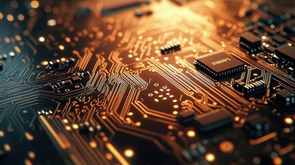 Poster - Close-Up of an Electronic Circuit Board with Intricate Lines and Patterns