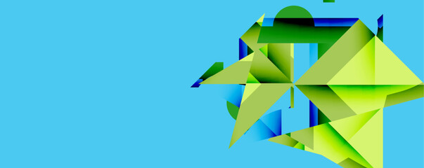 Fototapete - Abstract geometric composition with interlocking circular and angular shapes, featuring smooth gradients and sharp contrasts on a white background