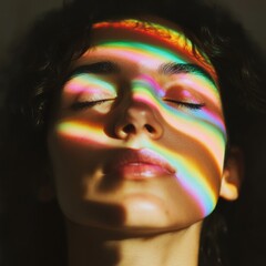 Aufkleber - Prismatic Serenity Immersive Color Therapy Portrait - Sensory Wellness, Creative Expression and Digital Mindfulness for Gen Z Branding