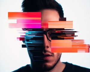 Poster - Digital Disintegration Millennial Tech Burnout Visualization - Glitch Aesthetic Exploring Cognitive Overload in Gen Z Media Consumption Era