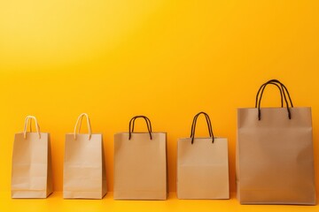 Poster - Eco-Conscious Retail Evolution Kraft Paper Shopping Bags in Ascending Scale - Sustainable Packaging Design for Zero-Waste Commercial Branding