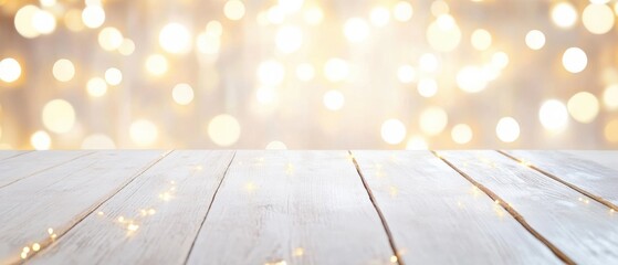 Poster - Ethereal White Bokeh Wooden Surface Minimalist Product Backdrop for Premium Lifestyle Branding and Soft Illumination Marketing