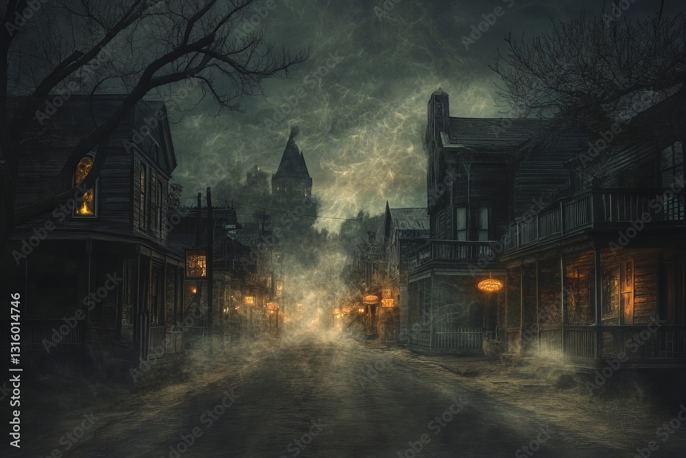 Explore a hauntingly beautiful abandoned town shrouded in fog at night ...