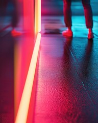 Poster - Neon Urban Dreamscape Cyberpunk Street Aesthetics with Vibrant Chromatic Lighting - Immersive Digital Content and Avant-Garde Visual Storytelling