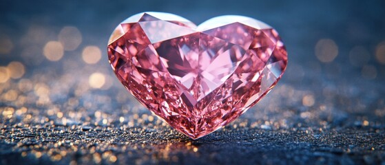 Poster - Radiant pink diamond heart on textured surface with bokeh lights for love and romance concept