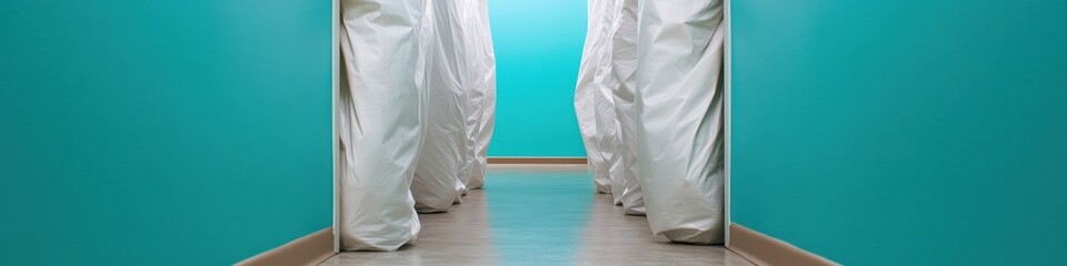 Poster - Minimalist Industrial Safety Workflow Clean Room Protective Gear Visualization for High-Performance Sterile Environments - Precision Health Tech Branding