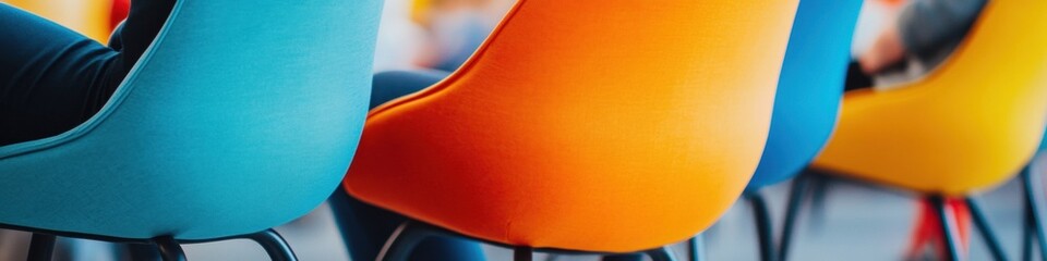 Aufkleber - Vibrant Modern Learning Spaces Ergonomic Collaborative Seating in Bold Color Spectrum - Innovative Educational Design for Gen Z Engagement and Creative Workspace Transformation