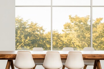 Aufkleber - Minimalist Wellness Workspace Natural Light Collaboration Zone with Organic Wood and Modern Ergonomic Design - Biophilic Office Innovation for Mindful Productivity