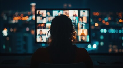 Aufkleber - Digital Nomads Nocturnal Connectivity Immersive Global Collaboration in Hybrid Workspace - Millennial Remote Work Innovation and Virtual Team Empowerment
