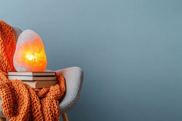 Poster - Hygge Wellness Sanctuary Warm Amber Himalayan Salt Lamp and Chunky Knit Throw - Mindful Living Aesthetic for Digital Wellness Creators