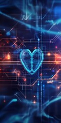 Poster - A heart made of blue and red lights is displayed on a blue background