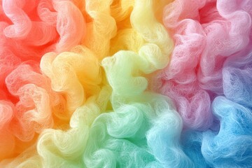 Poster - Ethereal rainbow wool background with soft pastel gradient colors creating a dreamy and vibrant visual texture perfect for art and design projects