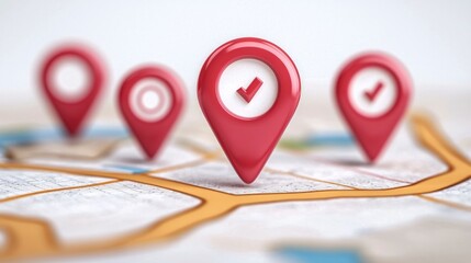 Fototapete - Red Location Icons on Map  GPS  Navigation  Address Markers