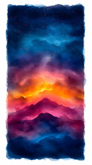 Wall Mural - colorful mountain range under night sky painting