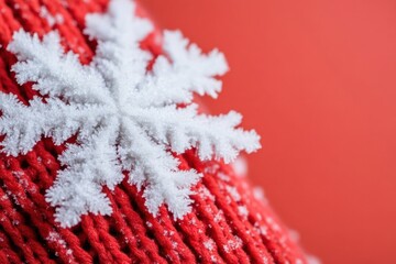 Aufkleber - Crystalline Winter Aesthetic Macro Frost Texture on Vibrant Red Textile - Minimalist Seasonal Design and High-Resolution Creative Content