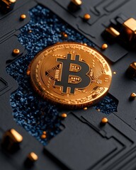 Aufkleber - Blockchain Revolution Metallic Bitcoin Circuit Design - Next-Gen Fintech Visualization with Cutting-Edge Digital Asset Aesthetic for Crypto Investment Platforms