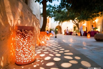 Poster - Illuminated Cultural Heritage Elegant Moroccan Lantern Casting Intricate Shadows - Immersive Storytelling in Atmospheric Middle Eastern Design Experience