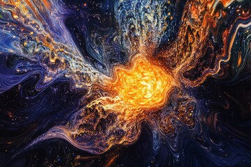 Wall Mural - a colorful, abstract painting of a star with a yellow center. the painting is full of bright colors 
