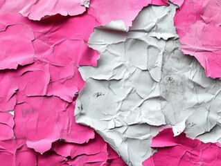 Poster - Abstract peeling paint texture with vibrant pink and aged white layers creating a distressed and weathered surface