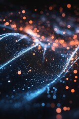 Poster - Colorful abstract design featuring blue and orange light waves intertwined with sparkling particles, creating a vibrant and dynamic visual effect.