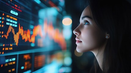 Poster - Woman Analyzing Stock Market Data with Graphs and Visuals
