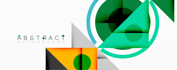 Fototapete - Abstract geometric composition with intersecting triangles, circles, and gradients, creating a dynamic layered pattern with depth and contrast