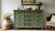 © Maliwan - Vintage Green Wooden Dresser with Floral Decorations in Cozy Room