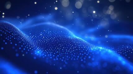 Poster - Abstract Blue Digital Wave Glowing Particles Network Design