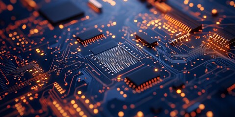 Poster - intricate circuit board with glowing connections showcasing modern technological advancements
