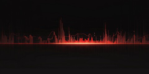 Poster - abstract digital sound waves with red glowing frequencies on black background