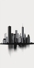 Poster - Explore a striking minimalist silhouette of an urban skyline with a calm water reflection. Perfect for modern design and creative projects.