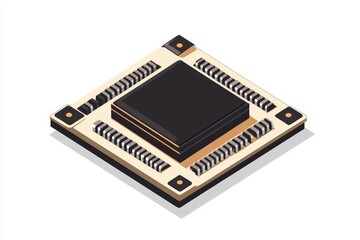 Poster - a modern illustration of an isolated microchip showcasing intricate circuitry. ideal for technology,
