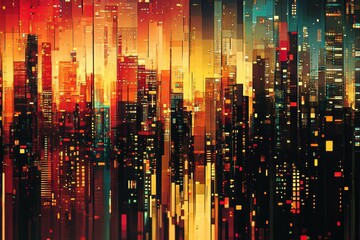 Poster - Stunning Abstract Cityscape with Vibrant Night Lights and Modern Architectural Design