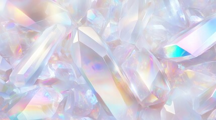 Fototapete - Holographic background with iridescent crystal shapes and pastel rainbow colors, featuring ethereal light effects and a dreamy, magical atmosphere. High-resolution, hyper-realistic and super-detailed 